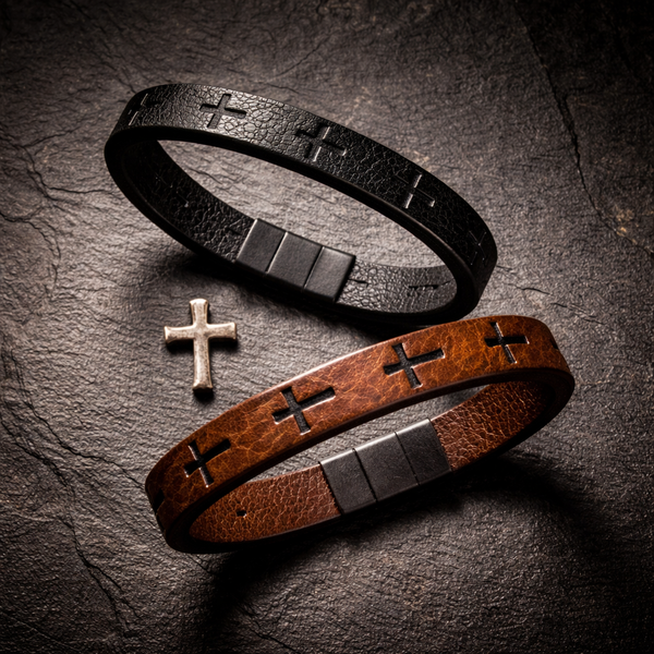The Armor — Leather Cross Bracelet